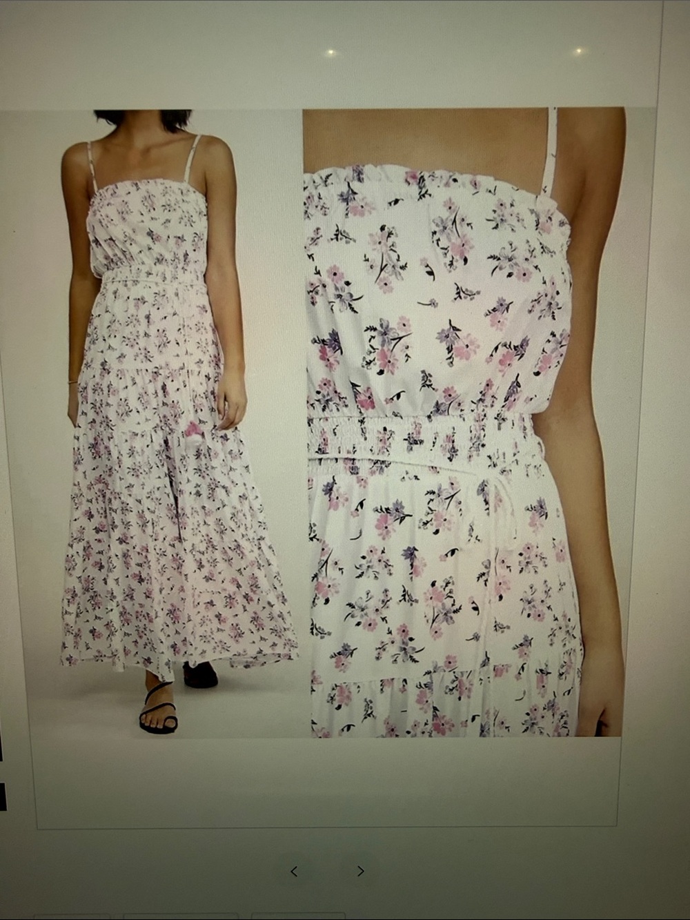 NWOT PLAYA LUCIWhite Spaghetti-Strap Floral Maxi Dress with Pink & Navy Blossoms